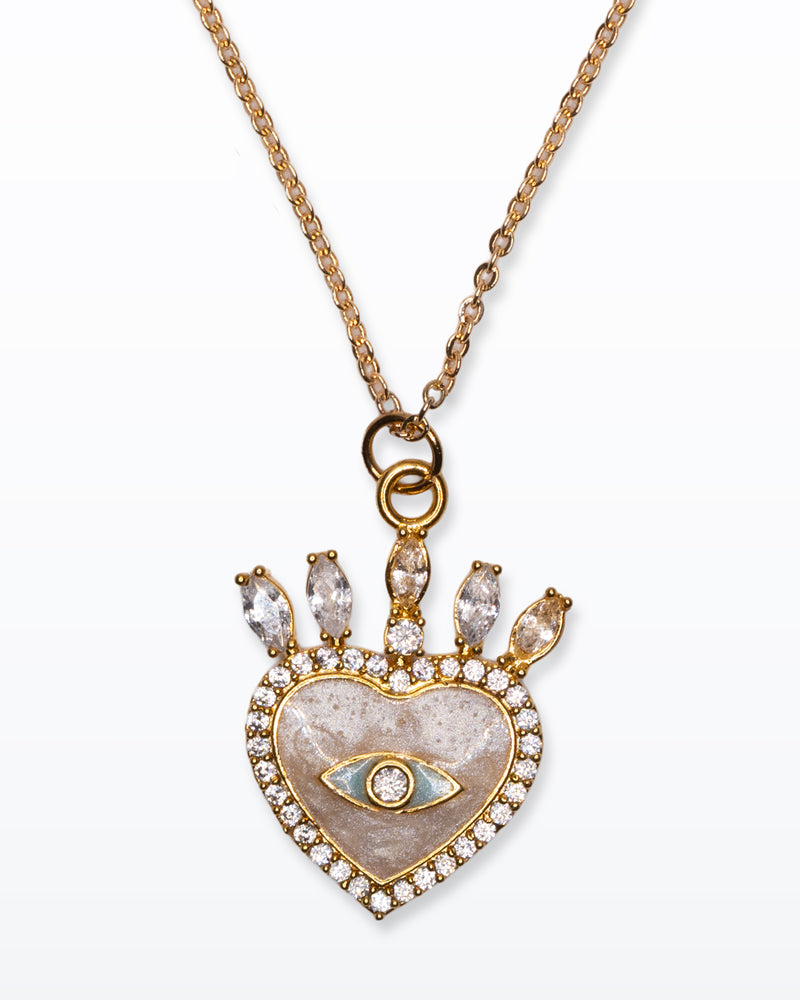 Heart Spy – Collana dorata con cuore smaltato bianco e zirconi